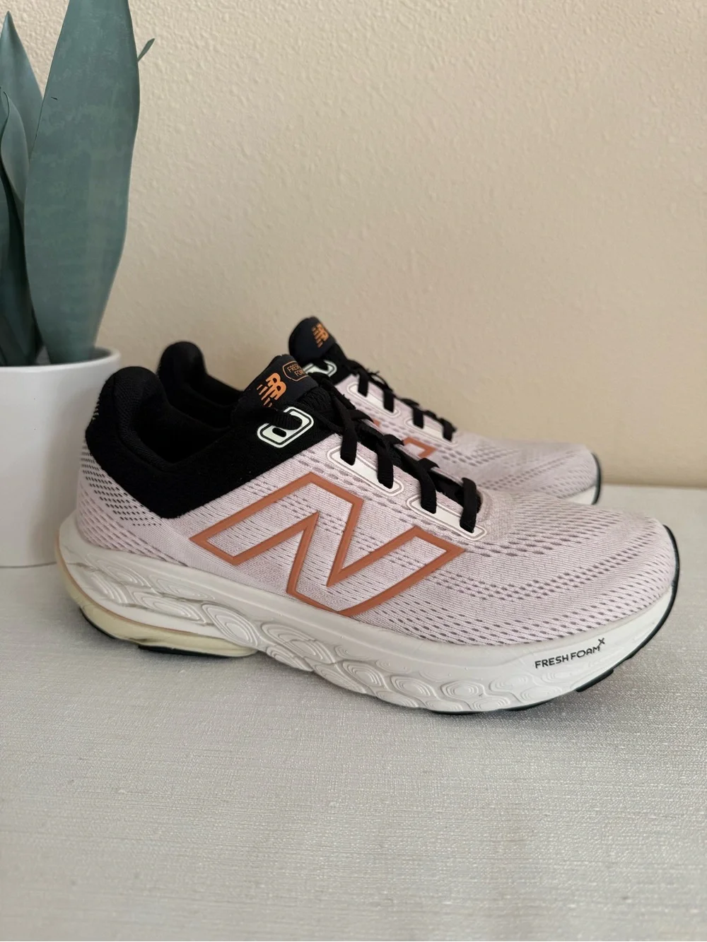 New Balance Unisex Pale Pink Running Sneakers with Rose Gold N Logo